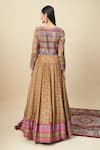 Shop_Alaya Advani_Gold Silk Satin Embroidery Round Neck Floral Print And Yoke Anarkali _at_Aza_Fashions