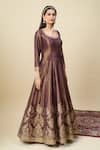Alaya Advani_Wine Georgette Embroidery, Zari Scoop Neck Shimmer Anarkali With Butti Dupatta _Online_at_Aza_Fashions