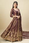 Buy_Alaya Advani_Wine Georgette Embroidery, Zari Scoop Neck Shimmer Anarkali With Butti Dupatta _Online_at_Aza_Fashions