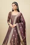 Alaya Advani_Wine Georgette Embroidery, Zari Scoop Neck Shimmer Anarkali With Butti Dupatta _at_Aza_Fashions