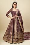 Buy_Alaya Advani_Wine Georgette Embroidery, Zari Scoop Neck Shimmer Anarkali With Butti Dupatta _at_Aza_Fashions