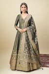 Buy_Alaya Advani_Gray Georgette Embroidery, Zari Shimmer Anarkali With Floral Butti Dupatta _at_Aza_Fashions