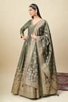 Alaya Advani_Gray Georgette Embroidery, Zari Shimmer Anarkali With Floral Butti Dupatta _at_Aza_Fashions