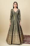 Alaya Advani_Gray Georgette Embroidery, Zari Shimmer Anarkali With Floral Butti Dupatta _Online
