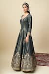 Buy_Alaya Advani_Blue Georgette Embroidery, Zari Scoop Neck Shimmer Anarkali With Floral Dupatta _Online_at_Aza_Fashions