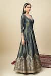 Shop_Alaya Advani_Blue Georgette Embroidery, Zari Scoop Neck Shimmer Anarkali With Floral Dupatta _Online_at_Aza_Fashions