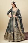 Buy_Alaya Advani_Blue Georgette Embroidery, Zari Scoop Neck Shimmer Anarkali With Floral Dupatta 