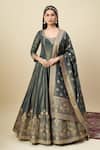 Buy_Alaya Advani_Blue Georgette Embroidery, Zari Scoop Neck Shimmer Anarkali With Floral Dupatta _at_Aza_Fashions