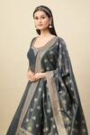 Shop_Alaya Advani_Blue Georgette Embroidery, Zari Scoop Neck Shimmer Anarkali With Floral Dupatta 