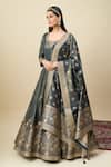Alaya Advani_Blue Georgette Embroidery, Zari Scoop Neck Shimmer Anarkali With Floral Dupatta _Online