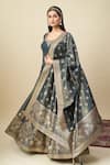 Buy_Alaya Advani_Blue Georgette Embroidery, Zari Scoop Neck Shimmer Anarkali With Floral Dupatta _Online