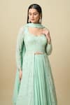 Buy_Alaya Advani_Green Crepe Embroidery, Sequins, Tassels Square Neck Kurta Gathered Lehenga Set _Online_at_Aza_Fashions