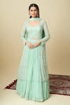 Buy_Alaya Advani_Green Crepe Embroidery, Sequins, Tassels Square Neck Kurta Gathered Lehenga Set _at_Aza_Fashions