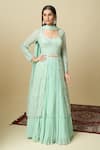 Shop_Alaya Advani_Green Crepe Embroidery, Sequins, Tassels Square Neck Kurta Gathered Lehenga Set 