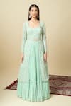 Alaya Advani_Green Crepe Embroidery, Sequins, Tassels Square Neck Kurta Gathered Lehenga Set _Online