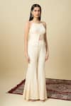 Alaya Advani_Off White Crepe Embroidery, Sequins Square Neck Hand Top And Sharara Set _Online