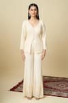 Alaya Advani_Off White Crepe Embroidery V-neck Hand Top And Sharara Set _at_Aza_Fashions