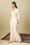 Alaya Advani_Off White Crepe Embroidery V-neck Hand Top And Sharara Set _Online