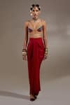 Shop_Aseem Kapoor_Red Silk, Cotton Tassels, Beads, Embroidery Veni Pattern Jacket And Skirt Set _Online_at_Aza_Fashions