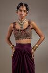 Shop_Aseem Kapoor_Black Silk, Cotton Embroidery, Beads, Veni Tribal Pattern Jacket And Skirt Set 