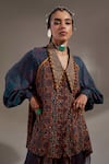Buy_Aseem Kapoor_Teal Crepe Embroidery, Beads, Sequins V-neck Atri Straight Shirt _at_Aza_Fashions