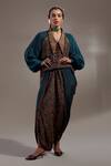 Buy_Aseem Kapoor_Teal Crepe Embroidery, Beads, Sequins V-neck Atri Straight Shirt 