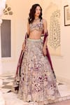 Buy_Osaa By Adarsh_Purple Silk Embroidery, Zari, Beads Sweetheart Neck Dark Plum Lehenga Set _at_Aza_Fashions