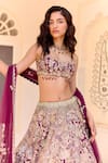 Osaa By Adarsh_Purple Silk Embroidery, Zari, Beads Sweetheart Neck Dark Plum Lehenga Set _Online_at_Aza_Fashions