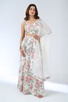 Samyukta Singhania_White Leaf Neck Floral Print Lehenga Set _Online_at_Aza_Fashions