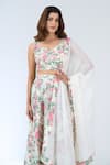 Samyukta Singhania_White Leaf Neck Floral Print Lehenga Set _at_Aza_Fashions