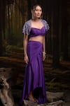Buy_Harshita Jain_Purple Crepe, Chinon Beads Sweetheart Embroidered Bralette With Draped Skirt _at_Aza_Fashions