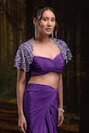 Shop_Harshita Jain_Purple Crepe, Chinon Beads Sweetheart Embroidered Bralette With Draped Skirt _Online_at_Aza_Fashions