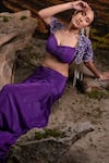Harshita Jain_Purple Crepe, Chinon Beads Sweetheart Embroidered Bralette With Draped Skirt _at_Aza_Fashions
