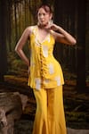Buy_Harshita Jain_Mustard Crepe Embroidery, Tassels, Beads V-neck Kurta With Trouser _Online_at_Aza_Fashions