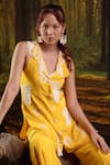 Harshita Jain_Mustard Crepe Embroidery, Tassels, Beads V-neck Kurta With Trouser _at_Aza_Fashions