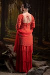 Shop_Harshita Jain_Orange Chinon, Chiffon Sequins, Beads, Embroidery Square Neck Stripe Kurta Set _at_Aza_Fashions