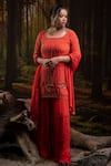 Buy_Harshita Jain_Orange Chinon, Chiffon Sequins, Beads, Embroidery Square Neck Stripe Kurta Set _at_Aza_Fashions