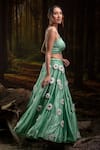 Shop_Harshita Jain_Mint Pearls, Embroidery, Fabric Flowers Square 3d Floral Blouse With Lehenga _at_Aza_Fashions