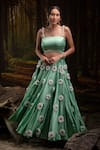 Buy_Harshita Jain_Mint Pearls, Embroidery, Fabric Flowers Square 3d Floral Blouse With Lehenga _at_Aza_Fashions