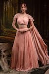 Buy_Harshita Jain_Peach Chinon, Chiffon Embroidery, Beads 3d Floral Lehenga With Blouse _at_Aza_Fashions