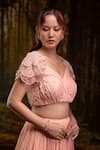 Buy_Harshita Jain_Peach Chinon, Chiffon Embroidery, Beads 3d Floral Lehenga With Blouse 