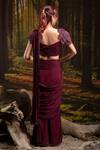 Shop_Harshita Jain_Wine Chinon, Chiffon Embroidery, Beads Pleated Pre-draped Saree With 3d Blouse _at_Aza_Fashions
