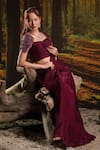Harshita Jain_Wine Chinon, Chiffon Embroidery, Beads Pleated Pre-draped Saree With 3d Blouse _at_Aza_Fashions