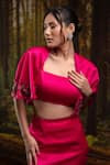 Harshita Jain_Fuchsia Gabardine Embroidery, Stones Open Neck, Square Border Cape Skirt Set _Online_at_Aza_Fashions