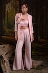 Buy_Harshita Jain_Pink Crepe Fabric Flowers, Beads, Sequins, 3d Floral Embroidered Blazer Set _at_Aza_Fashions