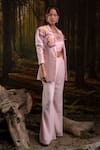 Harshita Jain_Pink Crepe Fabric Flowers, Beads, Sequins, 3d Floral Embroidered Blazer Set _Online_at_Aza_Fashions