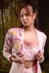 Buy_Harshita Jain_Pink Crepe Fabric Flowers, Beads, Sequins, 3d Floral Embroidered Blazer Set _Online_at_Aza_Fashions