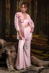 Shop_Harshita Jain_Pink Crepe Fabric Flowers, Beads, Sequins, 3d Floral Embroidered Blazer Set _Online_at_Aza_Fashions