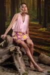 Shop_Harshita Jain_Pink Modal, Organza Beads, Embroidery Cowl Neck Top With Skirt _Online_at_Aza_Fashions