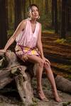 Buy_Harshita Jain_Pink Modal, Organza Beads, Embroidery Cowl Neck Top With Skirt 